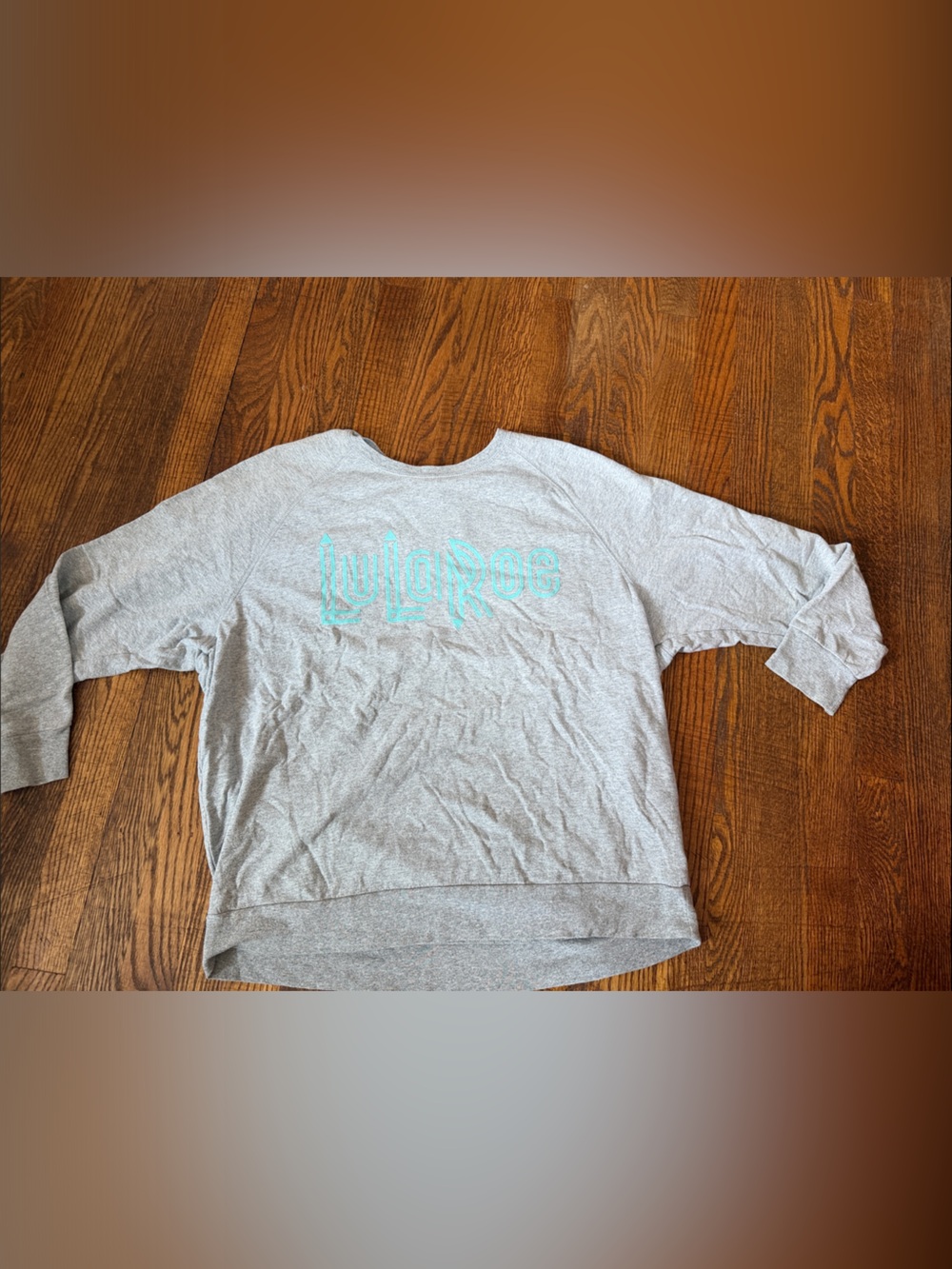 Light Gray Pullover Sweatshirt with Teal Script